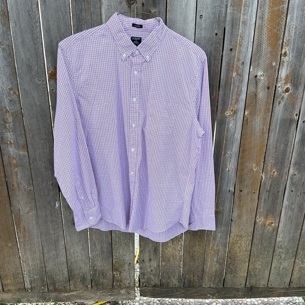 J Crew Flex Washed Pink/Blue Check Classic Cut - Sz XL